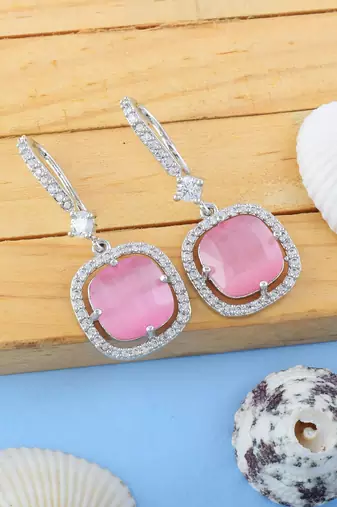 Pink color american diamond earrings