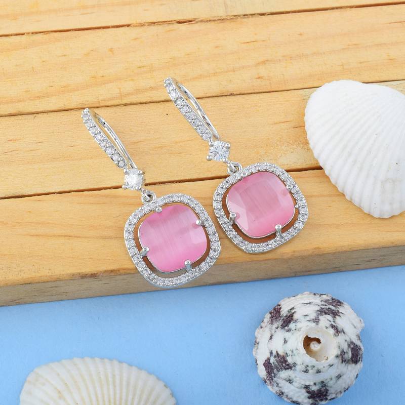 Pink color american diamond earrings