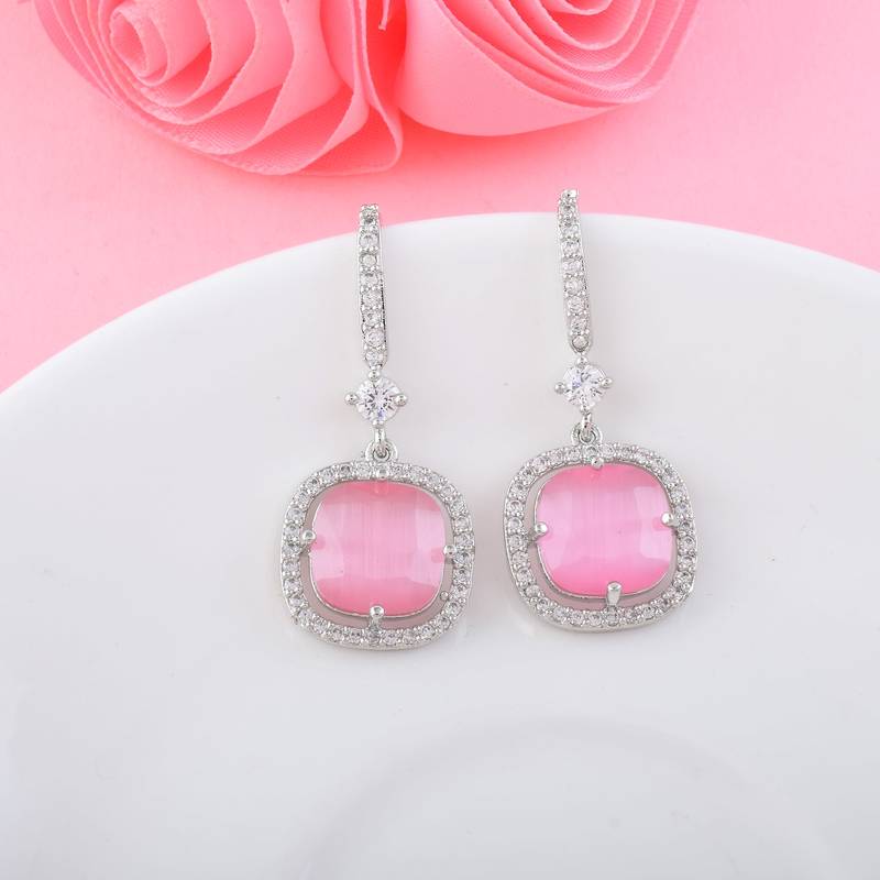 Pink color american diamond earrings