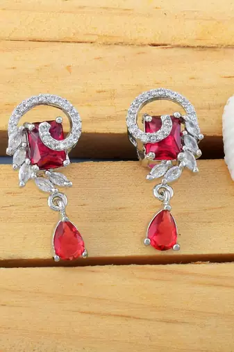 Ruby color american diamond earrings