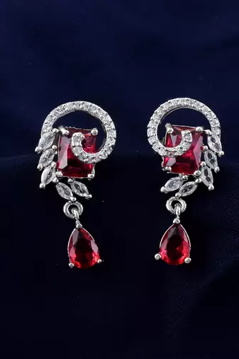 Ruby color american diamond earrings