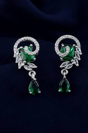 Green color american diamond earrings