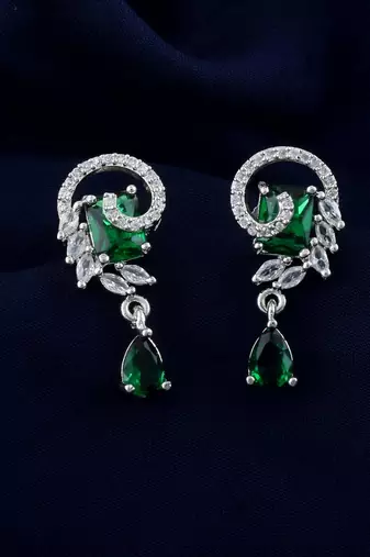 Green color american diamond earrings