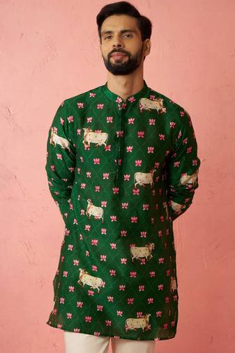 green digital print kurta - animal floral design ethnic wear
