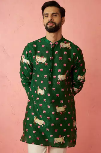 green digital print kurta - animal floral design ethnic wear
