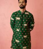 green digital print kurta - animal floral design ethnic wear