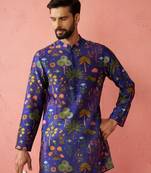 Blue Digital Print Kurta - Floral Tropical Design Ethnic Wear