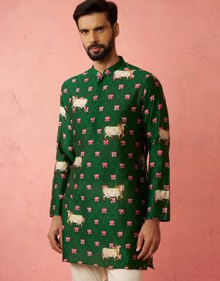 green digital print kurta - animal floral design ethnic wear 3