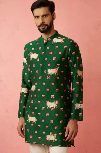 green digital print kurta - animal floral design ethnic wear