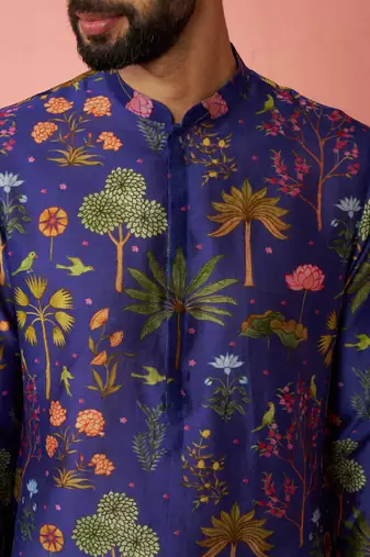 Blue Digital Print Kurta - Floral Tropical Design Ethnic Wear