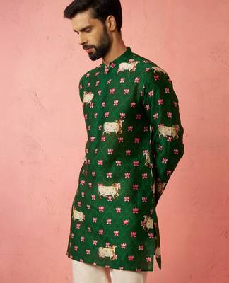 green digital print kurta - animal floral design ethnic wear 4