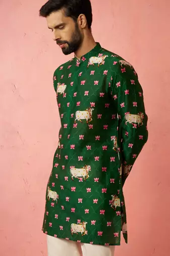green digital print kurta - animal floral design ethnic wear