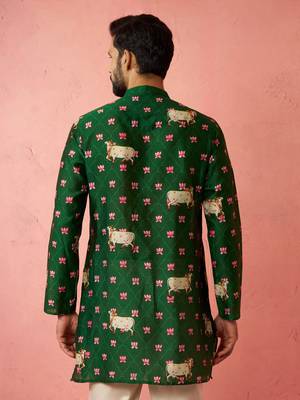 green digital print kurta - animal floral design ethnic wear 5