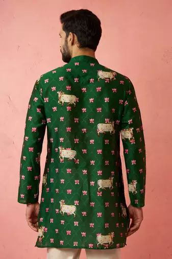 green digital print kurta - animal floral design ethnic wear