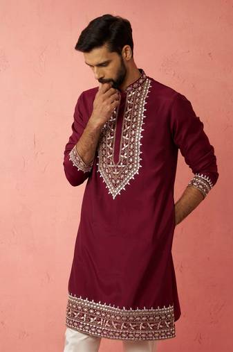 wine modal chanderi kurta - wedding embroidered ethnic wear