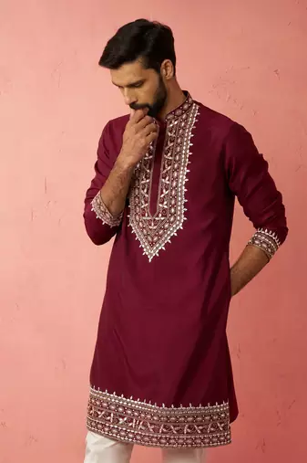 wine modal chanderi kurta - wedding embroidered ethnic wear