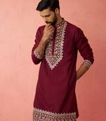 wine modal chanderi kurta - wedding embroidered ethnic wear