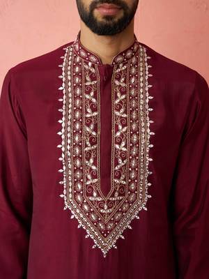 wine modal chanderi kurta - wedding embroidered ethnic wear 2