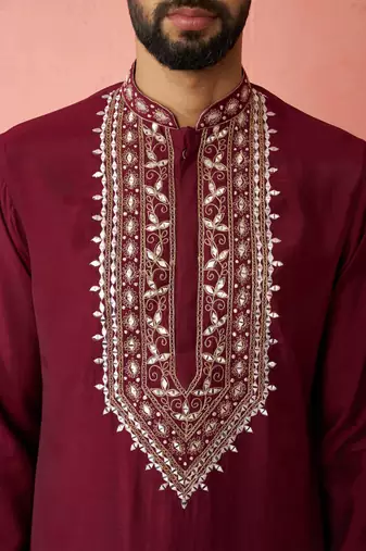 wine modal chanderi kurta - wedding embroidered ethnic wear