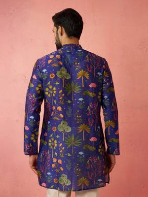 Blue Digital Print Kurta - Floral Tropical Design Ethnic Wear 5