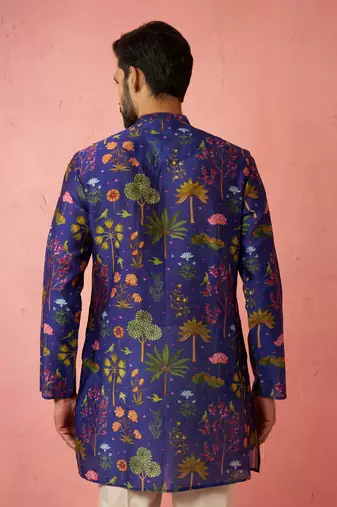 Blue Digital Print Kurta - Floral Tropical Design Ethnic Wear