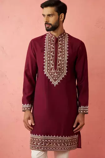 wine modal chanderi kurta - wedding embroidered ethnic wear