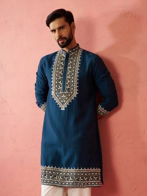 Turquoise Green Modal Chanderi Kurta - Wedding Embroidered Ethnic Wear 1