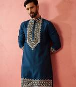 Turquoise Green Modal Chanderi Kurta - Wedding Embroidered Ethnic Wear