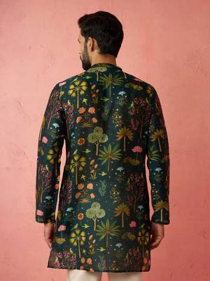 bottle green digital print kurta - floral tropical ethnic wear 5
