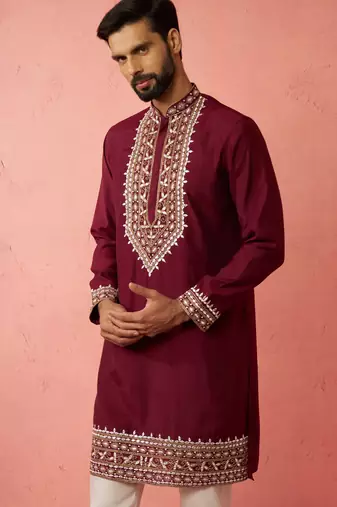 wine modal chanderi kurta - wedding embroidered ethnic wear