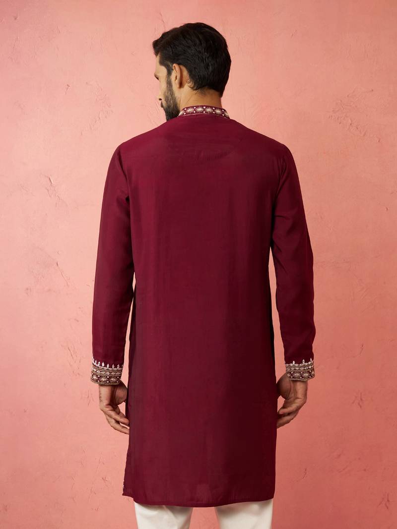 wine modal chanderi kurta - wedding embroidered ethnic wear