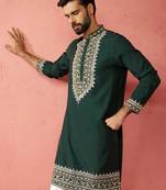 bottle green modal chanderi kurta - wedding embroidered ethnic wear