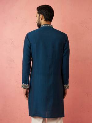 Turquoise Green Modal Chanderi Kurta - Wedding Embroidered Ethnic Wear 5