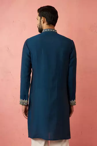 Turquoise Green Modal Chanderi Kurta - Wedding Embroidered Ethnic Wear