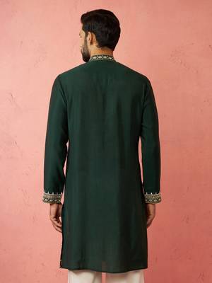 bottle green modal chanderi kurta - wedding embroidered ethnic wear 5