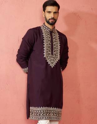 purple modal chanderi kurta - wedding embroidered ethnic wear 1
