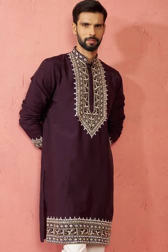 purple modal chanderi kurta - wedding embroidered ethnic wear