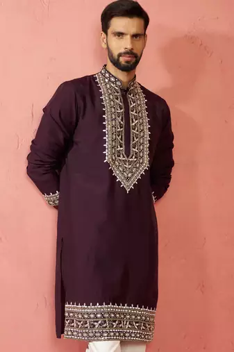 purple modal chanderi kurta - wedding embroidered ethnic wear