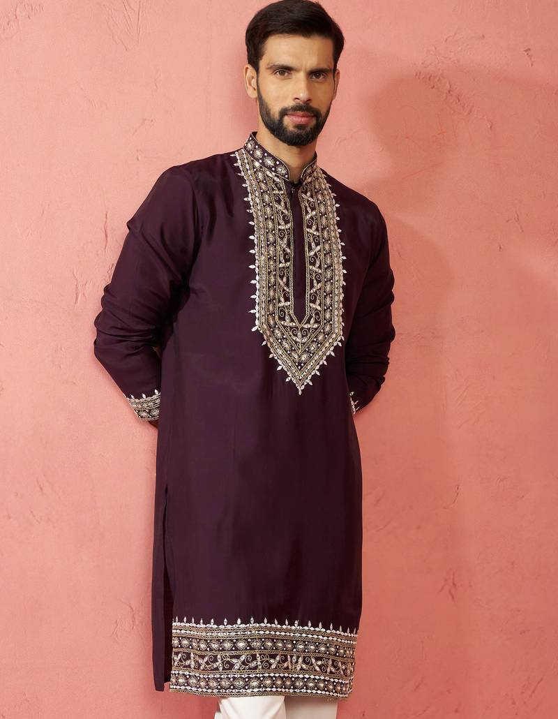 purple modal chanderi kurta - wedding embroidered ethnic wear