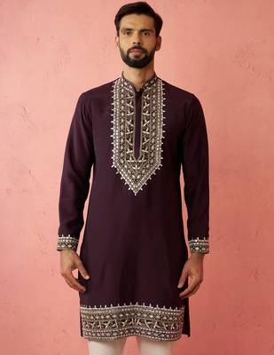 purple modal chanderi kurta - wedding embroidered ethnic wear 3