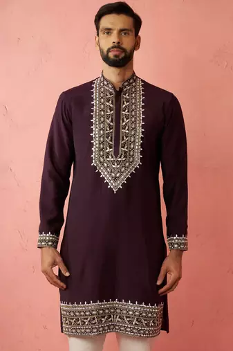 purple modal chanderi kurta - wedding embroidered ethnic wear