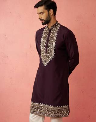 purple modal chanderi kurta - wedding embroidered ethnic wear 4
