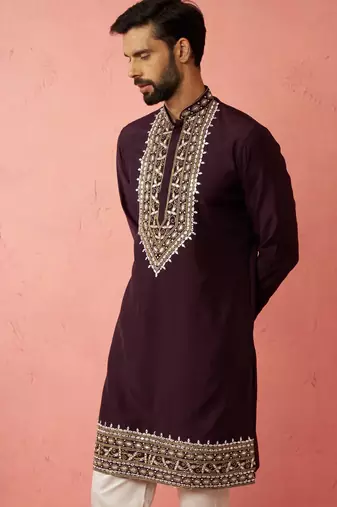 purple modal chanderi kurta - wedding embroidered ethnic wear