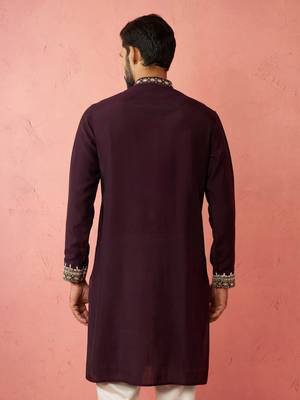 purple modal chanderi kurta - wedding embroidered ethnic wear 5