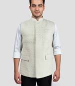 cream kia silk embroidered nehru jacket - wedding party ethnic wear