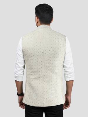 cream kia silk embroidered nehru jacket - wedding party ethnic wear 2