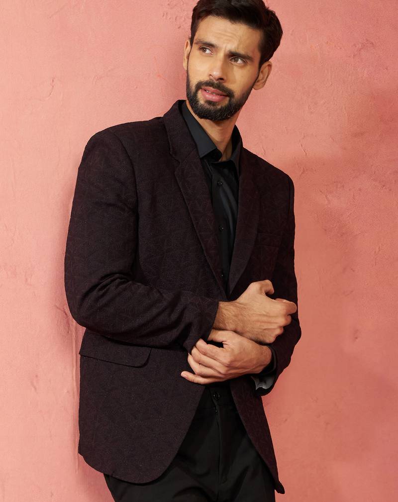 wine bafta embossed blazer - wedding party formal ethnic wear