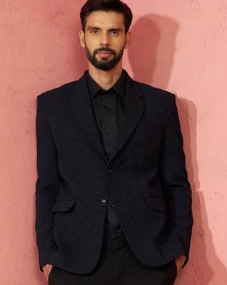 navy blue bafta embossed blazer - wedding party formal ethnic wear 1