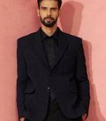 navy blue bafta embossed blazer - wedding party formal ethnic wear