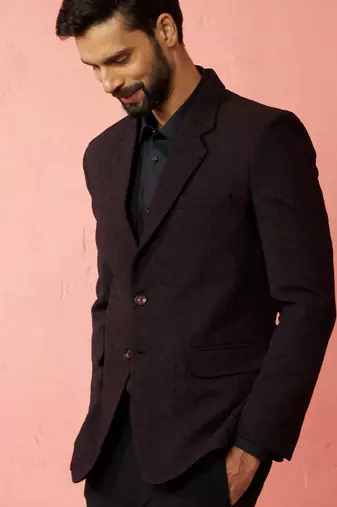 wine bafta embossed blazer - wedding party formal ethnic wear